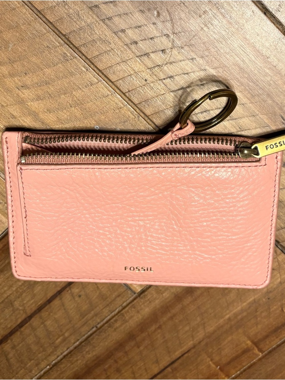 Fossil Blush Pink Leather Zip Card Holder with Keyring